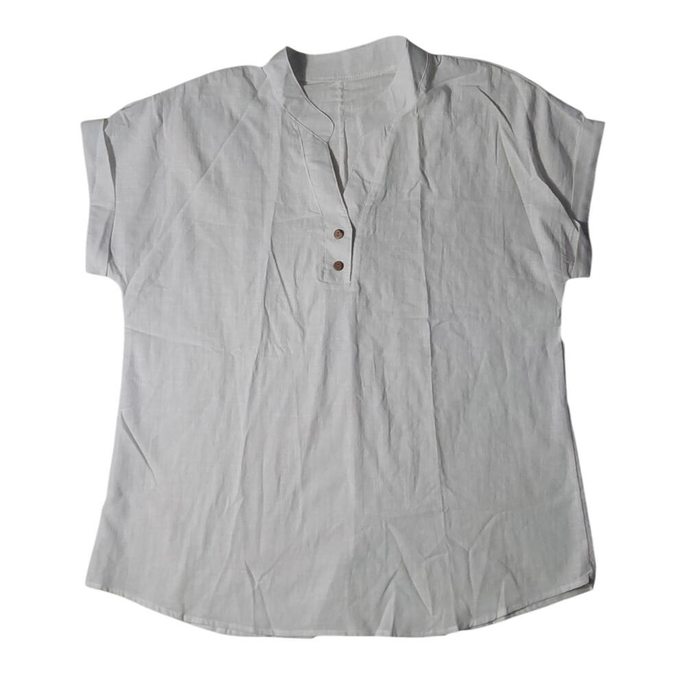 Women's Size XL Button Accents V-Neck Short Sleeve Tunic Shirt FREE S&H